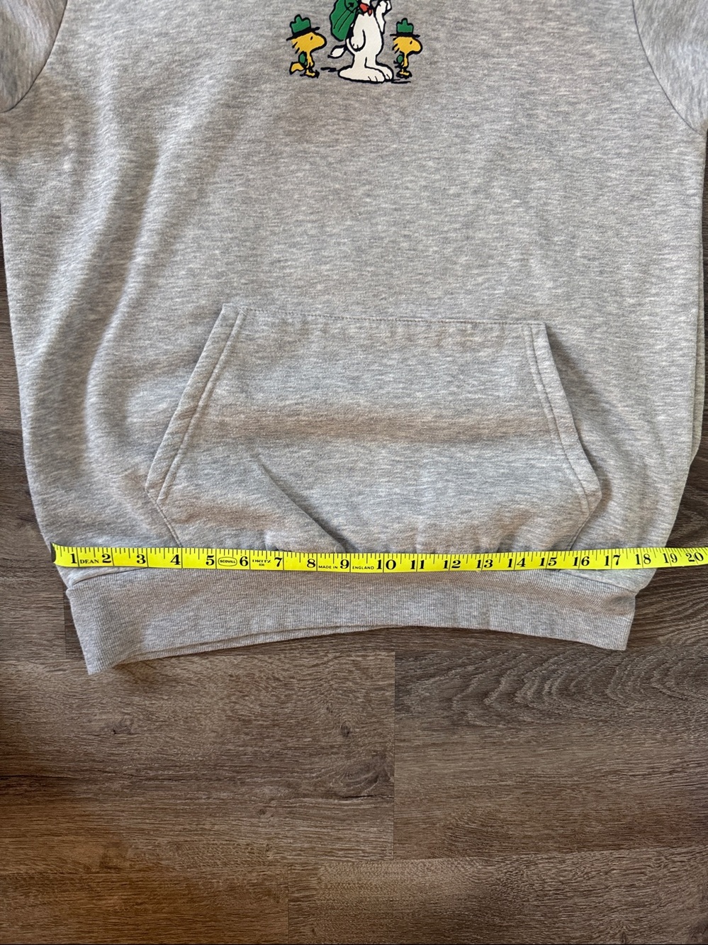 Peanuts adult M Gray Hooded Sweatshirt with Green Snoopy & Woodstock graphic - Picture 8 of 8